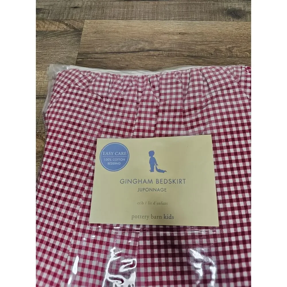 Pottery Barn Kids Red Gingham Crib Skirt New - Picture 2 of 4